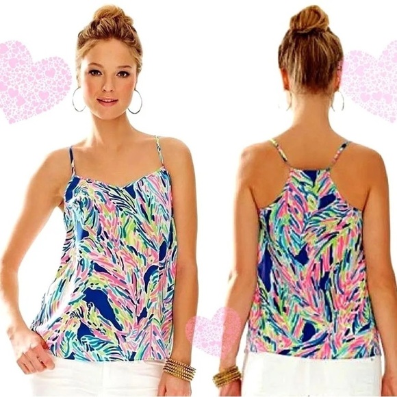 Lilly PULITZER SILK DUSK TOP‎ INDIGO PALM - Picture 5 of 8